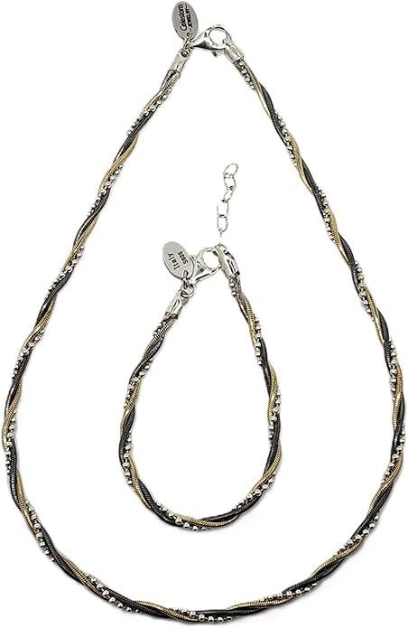 925 Sterling Silver Chain, Italian-Made Jewelry Set with Gold Tone Accent (Luxurious Leather Gift Box Included)