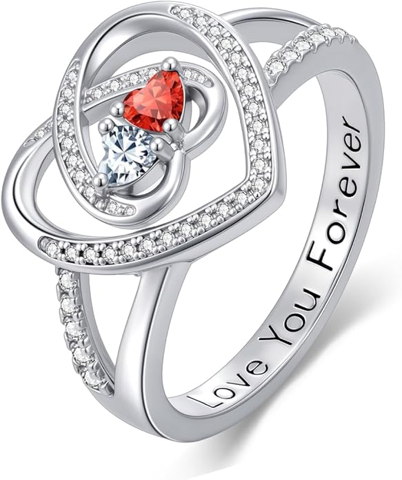 Valentine's Day Gifts for Women Birthstone Rings for Women Heart Statemet Engagement Eternity Wedding Promise Rings Jewelry Anniversary Christmas Valentine Mothers Day Birthday Gifts for Wife Her Girlfriend