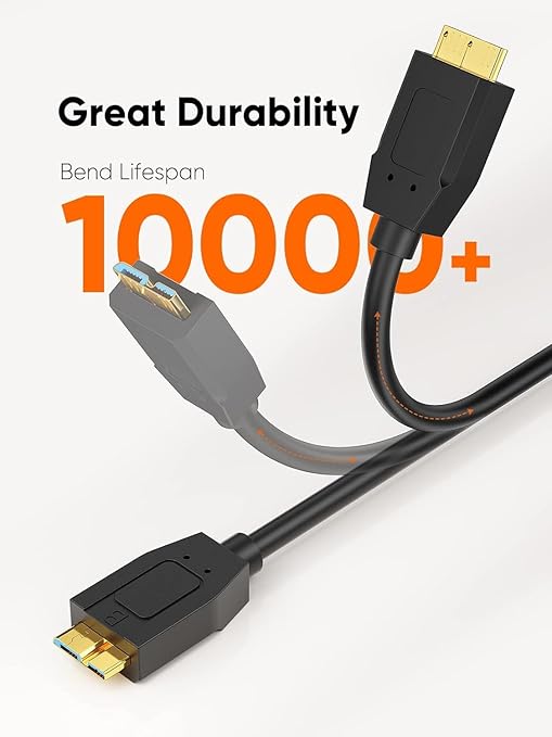 CableCreation 1FT*2 USB C to Micro B Cable,10Gbps Speed External Hard Drive Braided,USB 3.1 Type C to Micro B Work for iPhone 15/16,Seagate WD Westgate My Passport,MacBook Pro,iPad/Tablet,Black