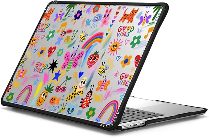 CASETiFY Impact MacBook Air 13.6" (M2-M4) Case [Cushioned Impact Corners/Scratch-Resistant/Anti-Slip Grip] - Good Vibes - Clear Black