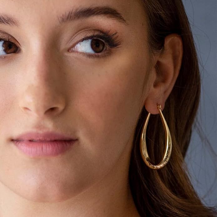 Silver Oval Hoop Earrings Hypoallergenic 14K Gold Plated Sterling Silver Lightweight Oval Hoop Earrings for Women Gilrs