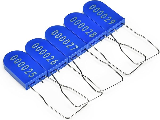 50PCS Plastic Padlock Security Seals Metal Wire Padlocks Electric Meter Lockout Tags Disposable Anti-Tamper Lock Numbered Anti Tamper Tags Blue