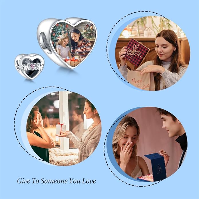 Annmors Personalized Photo Charm for Bracelet Necklaces,925 Sterling Silver Charm Love Heart Shaped Engraved Customize Picture Gift for Birthday Mother's Day Christmas,Bead Charms Jewelry for Women