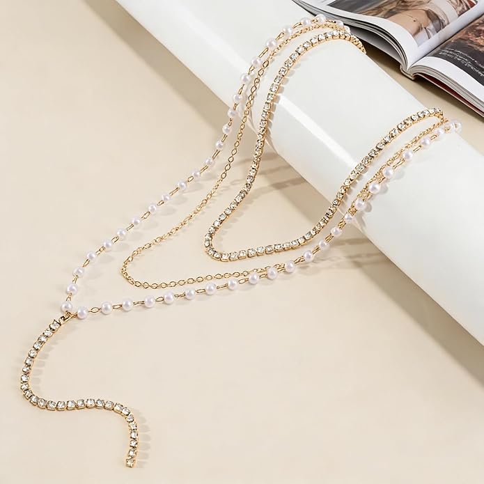 Necklace for Women, Dainty Long 14K Gold Y-Shaped Necklace Jewelry Trendy Beaded Layered Chain Drop Necklaces Jewelry Women Gifts