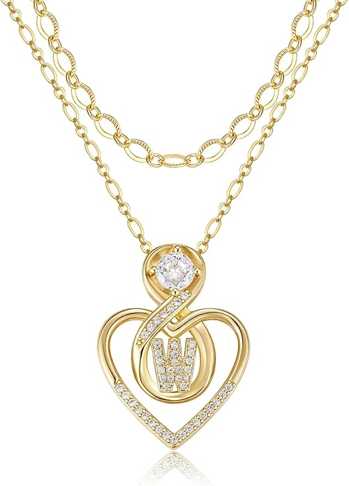 Heart Letter Necklaces for Women 14K Gold Plated Cubic Zirconia Heart Initial Layered Necklace Infinity Pendant Necklace Letter Initial Jewelry for Women