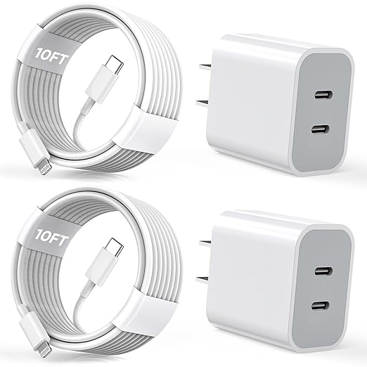 iPhone Charger [Apple MFi Certified] 2Pack PD Dual USB C Charger Block Fast Charging Wall Charge Plug with 10FT Long Rapid Type C - Lightning Cable Apple Charge for iPhone 14/13/12/11/XS/XR/SE, iPad