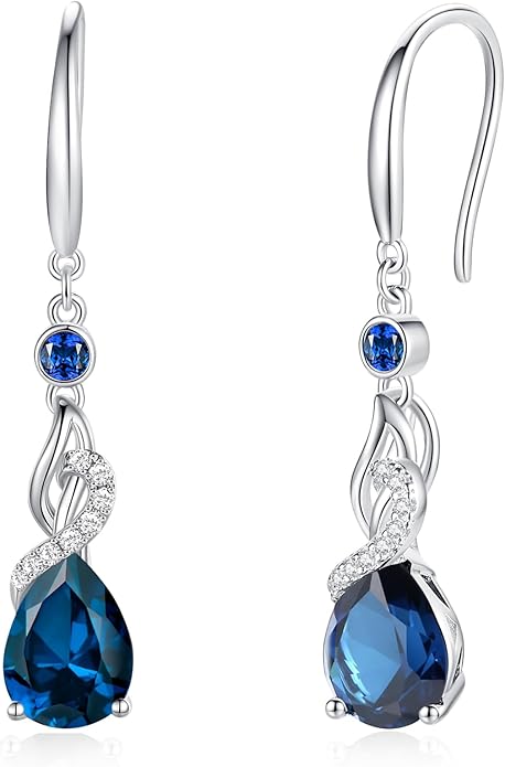 FANCIME Teardrop Dangle Drop Earrings 925 Sterling Silver Pear Gemstone Birthstone Earring Fine Jewelry Birthday Gifts for Women