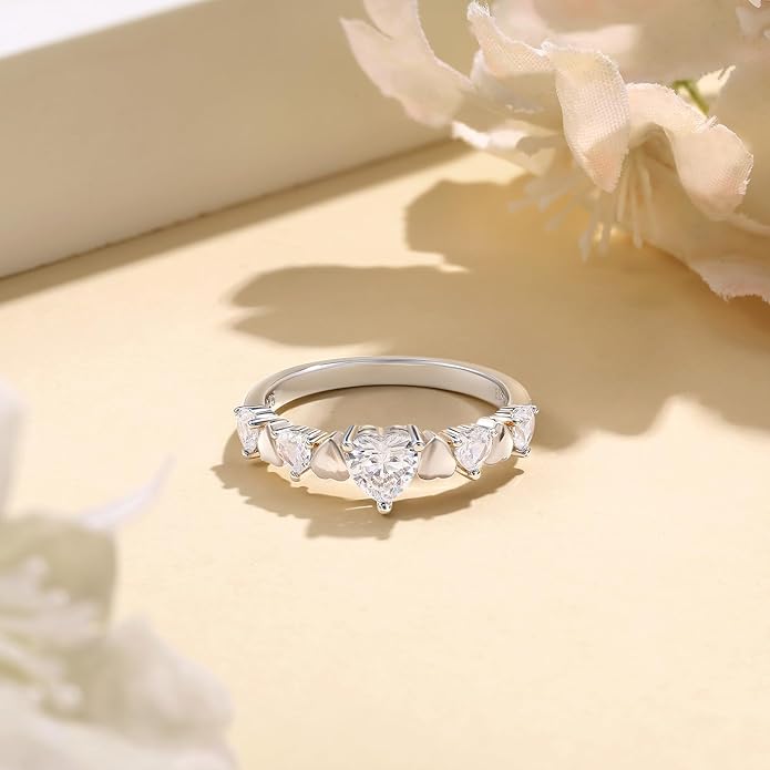 Elspeth 925 Sterling Silver Heart Engagement Ring for Women Heart Cut Cubic Zirconia Promise Ring Size 4-10