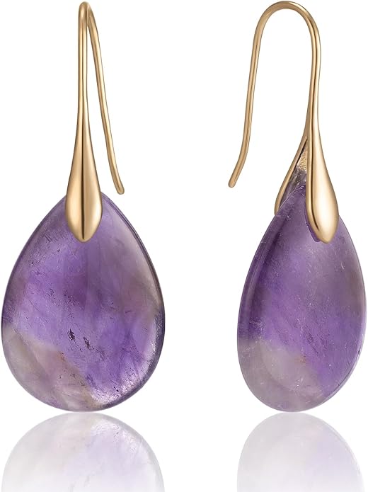 SELOVO Agate Teardrop Stone Grey Drop Earrings Fishhook Dangle Earrings for Women