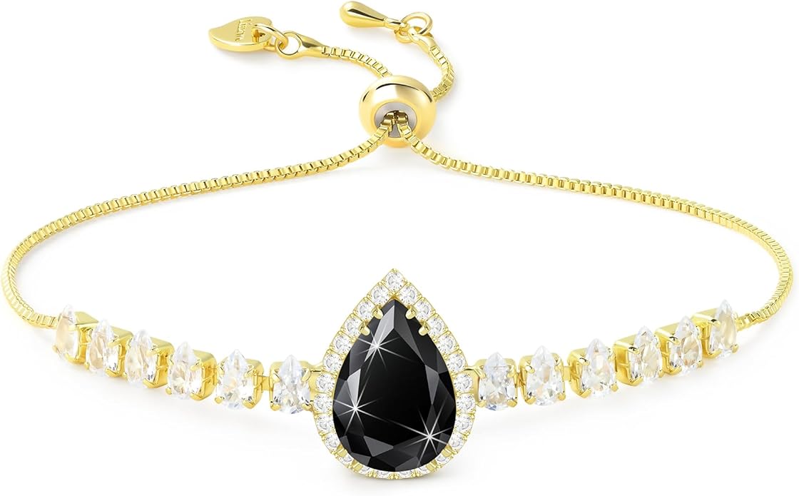 Linawe Crystal Imitation Diamond Rhinestone Charm Bracelets for Women, Gold/Silver/Rose Gold Adjustable Chain Bracelet, Teardrop Birthstone Cubic Zirconia Prom Costume Wedding Jewelry