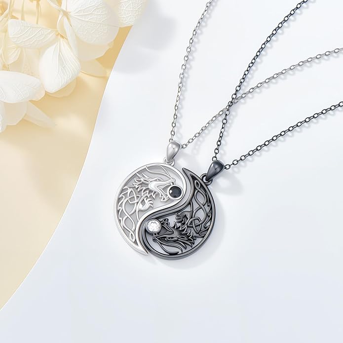 Couple Necklace S925 Sterling Silver for Women Men Mother and Daughter Matching Necklace Jewelry Gifts Birthday Valentine's Day Christmas Thanksgiving