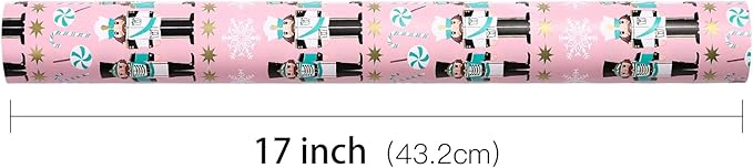 RUSPEPA Reversible Christmas Wrapping Paper Roll, Mini Roll, Pink Nutcracker Soldier and Diamond Pattern Gift Wrap for Kids, Girls, Family, Xmas Holiday Gifts, 17.5 Inches X 32.8 Feet