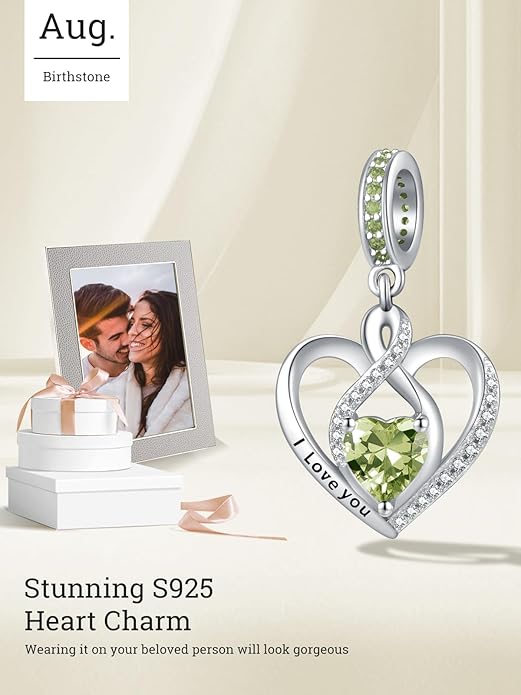 Heart Birthstone Charms for Bracelets, 925 Sterling Silver Women Bead Charms for Charm Bracelets Necklace, Mother's Day Birthday Anniversary Jewelry Gifts for Wife Mom Grandma Daughter