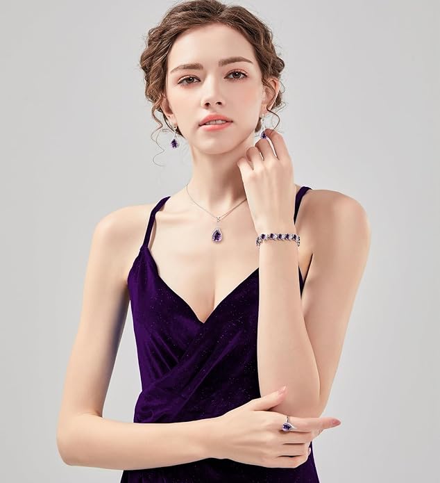 LMXXVJ Jewelry Set for Women,Teardrop Cubic Zirconia Necklace Earrings Adjustable Ring Bracelet Jewelry Set Formal Jewelry Gift