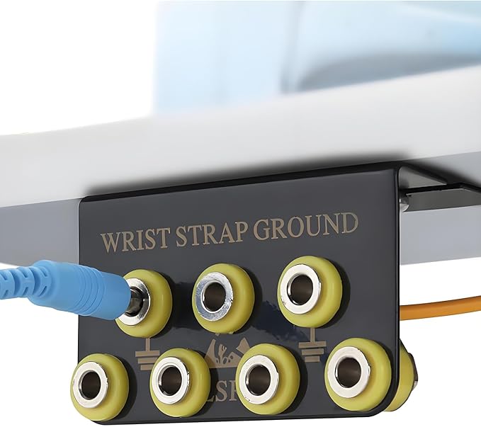 7-Port ESD Wrist Strap Grounding Kit with 5.9 ft Terminal Cable and Anti-Static Socket Connector, L-Shaped Aluminum Hub with 1 MΩ Resistors, Static Protection for Electronics Workbench(7-Port(2Pack))