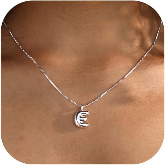 Bubble Gold Silver Letter Necklace Initial Necklaces for Women Trendy 14K Dainty Charm Pendant Name Necklace Personalized Jewelry Gift for Women Teen