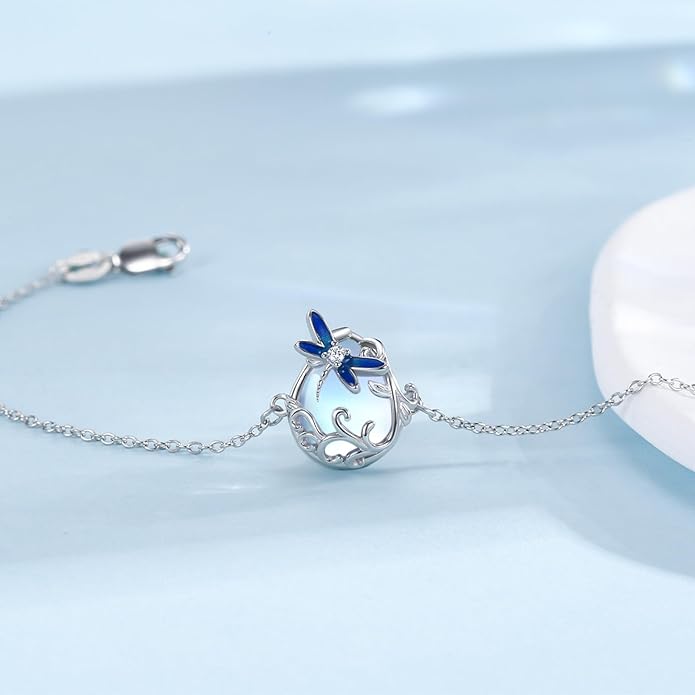 Dragonfly Bracelet 925 Sterling Silver Butterfly Bracelet Adjustable Celtic Moon Bracelet Irish Celtic Jewelry Gifts for Women