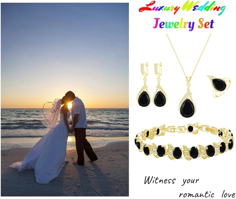 LMXXVJ Jewelry Set for Women,Teardrop Cubic Zirconia Necklace Earrings Adjustable Ring Bracelet Jewelry Set Formal Jewelry Gift