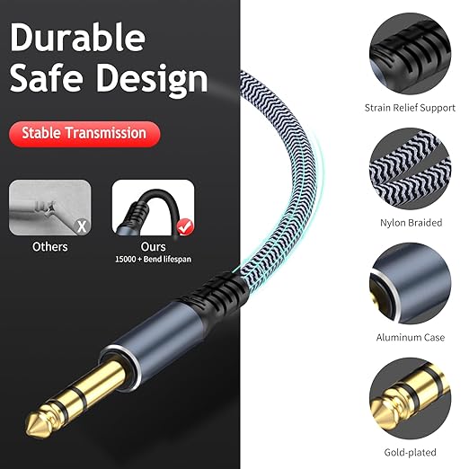 1/4" Male to Female Stereo Headphone Extension Cable - 30ft Quarter Inch Guitar Cable