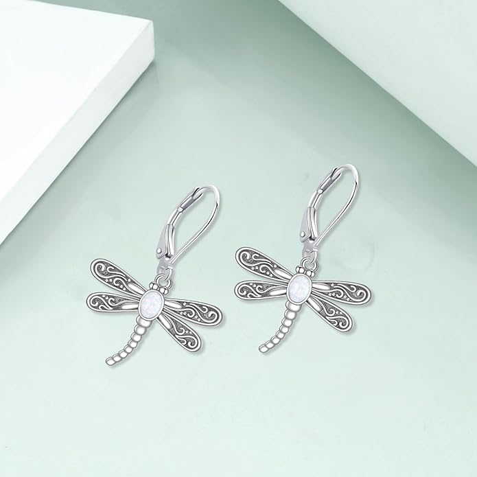 ONEFINITY Dragonfly Earrings 925 Sterling Silver Moonstone Leverback Dragonfly Dangle Drop Earrings Women Jewelry Gifts
