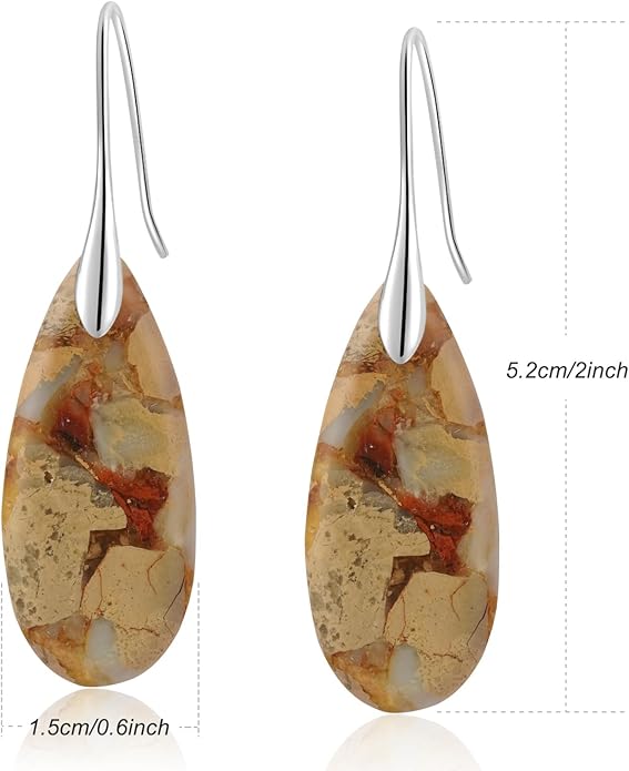 Natural Healing Stone Fishhoop Dangle Drop Earrings Statement Gold silver earrings