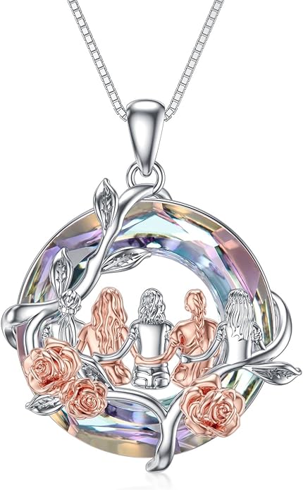 TOUPOP Sisters Gifts from Sister Necklace Sterling Silver Rose Flower with Crystal Jewelry Valentines Day Birthday Gifts for Women Best Friend Friendship