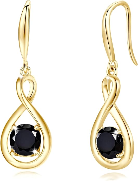 FANCIME Valentines Day Gift Dangle Drop Earrings 925 Sterling Silver Dainty Infinity Round Gemstone Birthstone Jewelry Birthday Gifts for Her Women