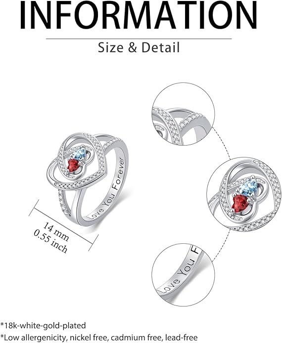 Valentine's Day Gifts for Women Birthstone Rings for Women Heart Statemet Engagement Eternity Wedding Promise Rings Jewelry Anniversary Christmas Valentine Mothers Day Birthday Gifts for Wife Her Girlfriend