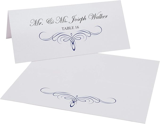 Decadent Flourish Place Cards, Navy (Choose Color), Set of 25, Pre-cut and Scored - Wedding, Party, Dinner, and Special Events - Made in the USA