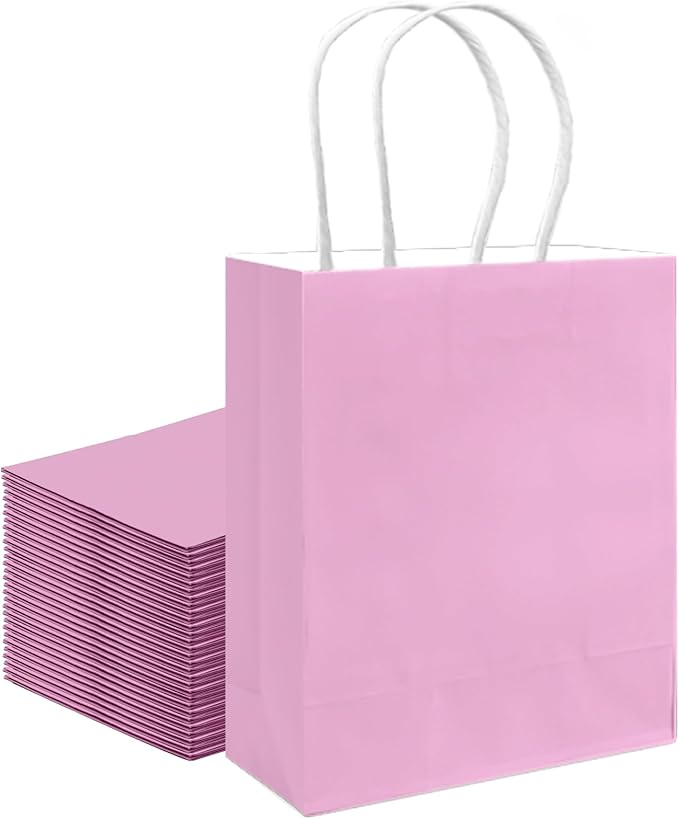 qiqee 30PCS Medium Gift Bag with Handles Bulk 11"x5"x8" Gift Bags Pink Purple Bags Multiple Uses (Medium Size)