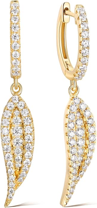 Color-D VVS1 Clarity Moissanite Leaf Angel Wings Dangle Earrings, Solid 925 Sterling Silver with Gold/White Gold Plated, Christmas Birthday Mother's Day Anniversary Earrings for Her
