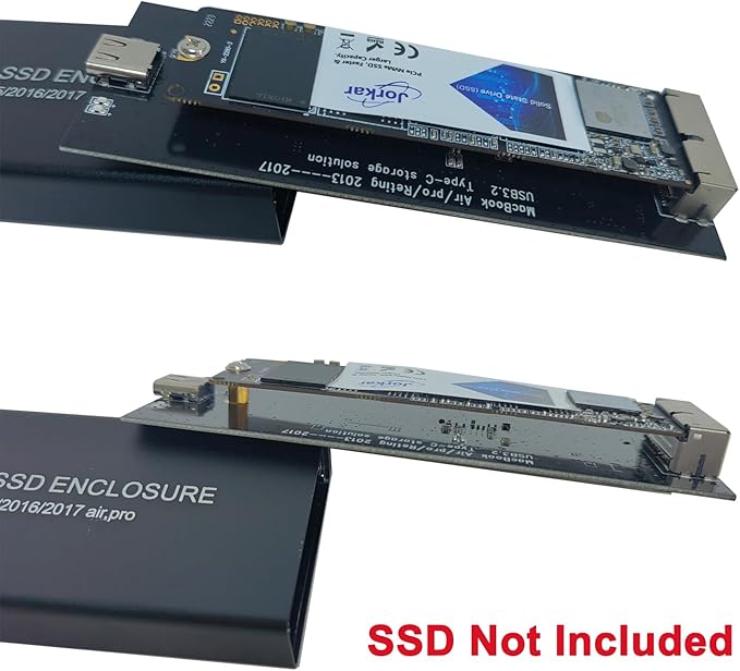 External SSD Enclosure for MacBook Air/Pro 12+16 PIN SSD, Hard Drive Reader for A1466 A1465 A1502 A1398 SSD mid 2013-2017, Portable Mac SSD to USB-C 3.2 Adapter Case (No SSD)