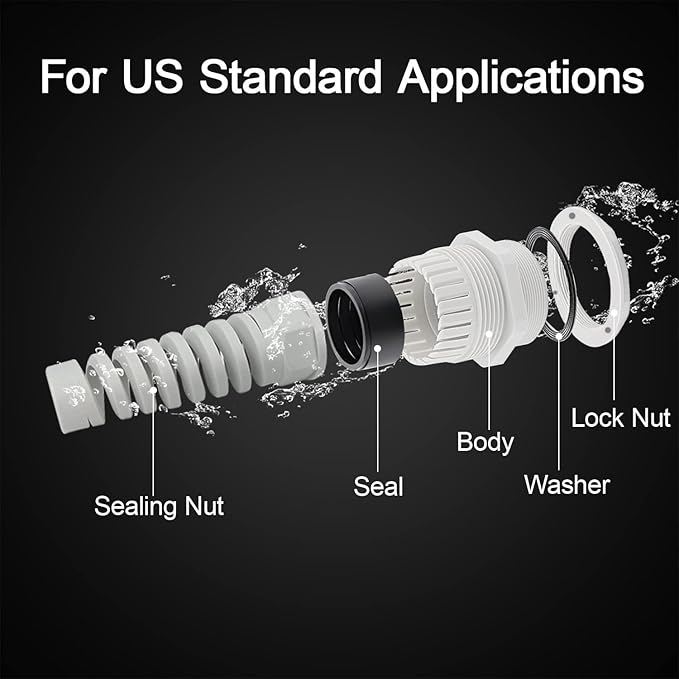 LeMotech 2Pcs NPT 1/2" IP68 Waterproof Cable Gland Flex Spiral Strain Relief Grey Nylon Joint with Gaskets for 6-12mm Wire Thread