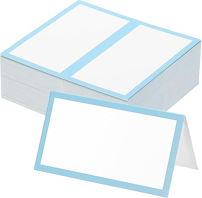 PATIKIL 50Pcs Table Place Cards, 3.5 x 2 Inches Blank Name Place Cards for Table Setting Wedding Reception Buffet, Light Blue