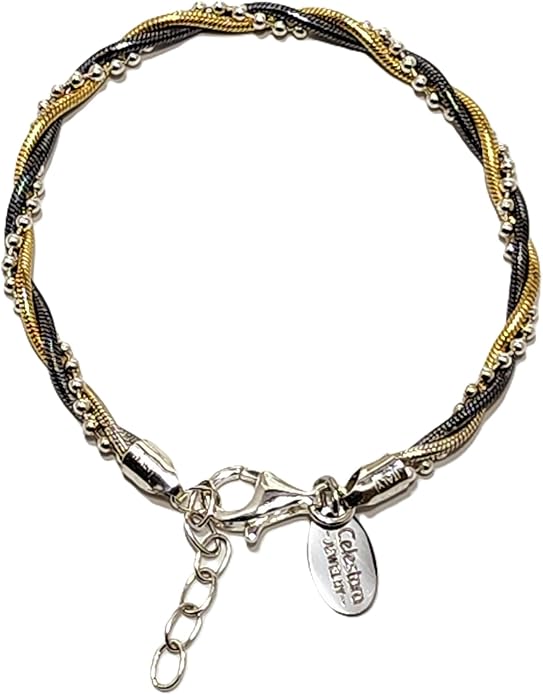 925 Sterling Silver Chain, Italian-Made Jewelry Set with Gold Tone Accent (Luxurious Leather Gift Box Included)