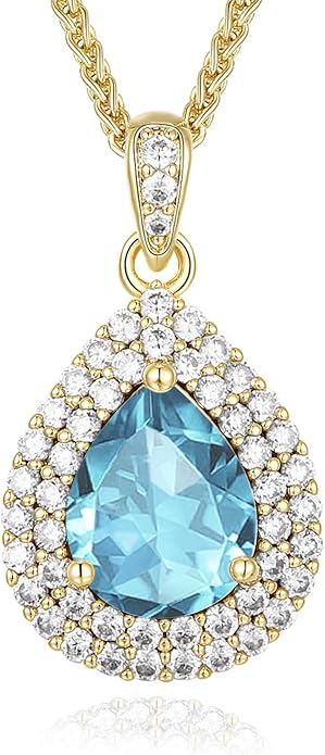 Valentine's Day Gift for Wife/Her-18K Gold Plated Teardrop Birthstone Necklace- with Light-Up Gift Box,Jewelry for Women,Anniversary Birthday Gifts for Women Her Wife Girlfriend Mom,Womens Jewelry