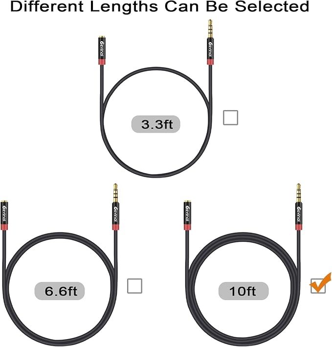 Devinal 3.5mm TRRS Headphone Extension Cable, 1/8" inch Female 4-Pole to Male Extension Cord, Mini-Jack Aux Stereo Audio Connector 10Ft/3M (2 Pack)