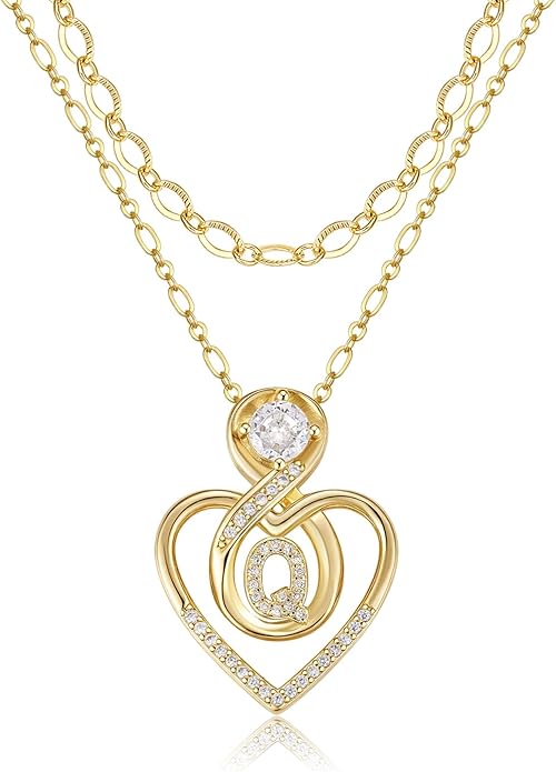 Heart Letter Necklaces for Women 14K Gold Plated Cubic Zirconia Heart Initial Layered Necklace Infinity Pendant Necklace Letter Initial Jewelry for Women