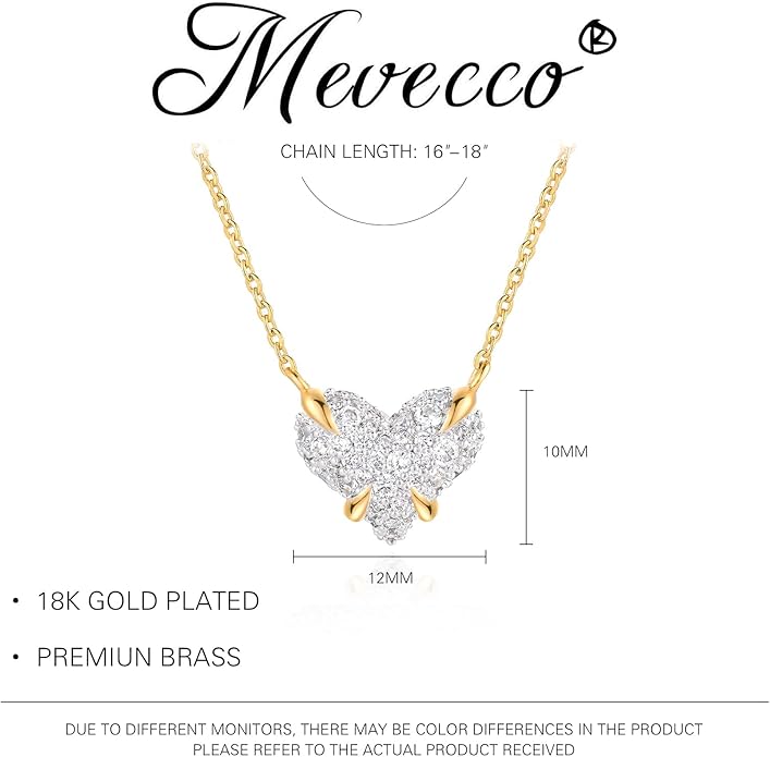 MEVECCO Dainty Gold Necklace For Women 18k Gold Plated Full CZ Pendant Necklace Handmade Necklace Jewelry Everyday Wear