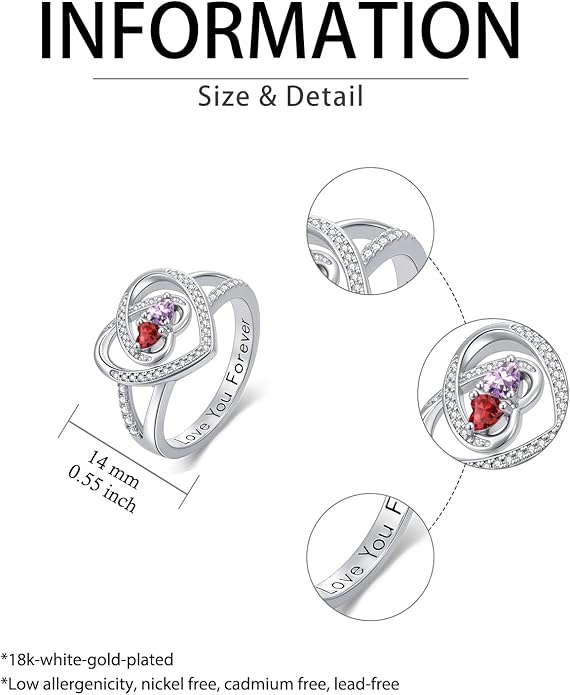 Valentine's Day Gifts for Women Birthstone Rings for Women Heart Statemet Engagement Eternity Wedding Promise Rings Jewelry Anniversary Christmas Valentine Mothers Day Birthday Gifts for Wife Her Girlfriend
