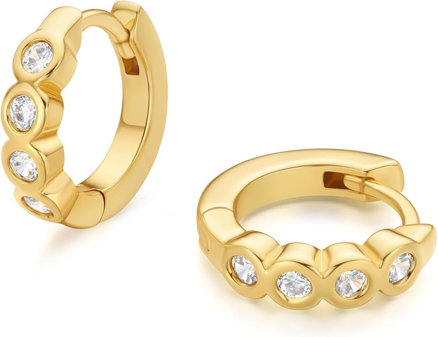 18K Gold Plated Huggie Hoop Earrings for Women, 925 Sterling Silver Post, Hypoallergenic Small Earrings