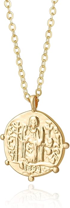 Aobei Pearl 18K Gold Plated Moon Star Lion Evil Eye Love Heart Cross Pendant Necklace Medallion Paperclip Chian Choker Layering Jewery for Women