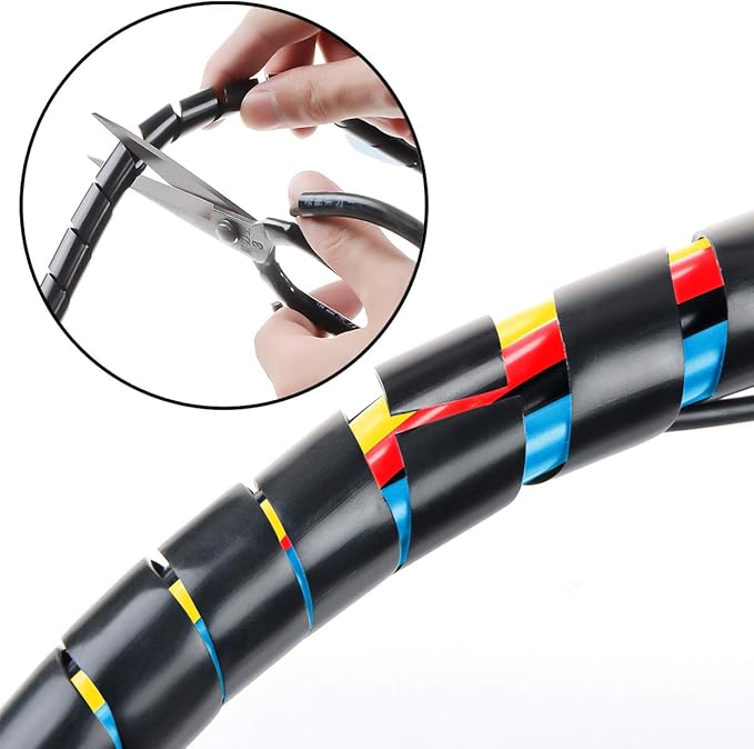 20Ft XHF 1/2" Spiral Cable Wrap 12mm(Wrapping Range:9mm-65mm) Cord for Computer Electrical Wire Organizer Sleeve Hose RoHS Black
