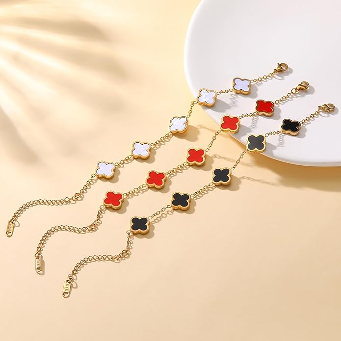 Gold Bracelets for Women‌,Four Leaf Clover Bracelet‌,Fashion Jewelry for Women,Gifts for Women,Lucky Bracelet for women,Double-sided Same Color,18K Gold-plated Titanium Steel