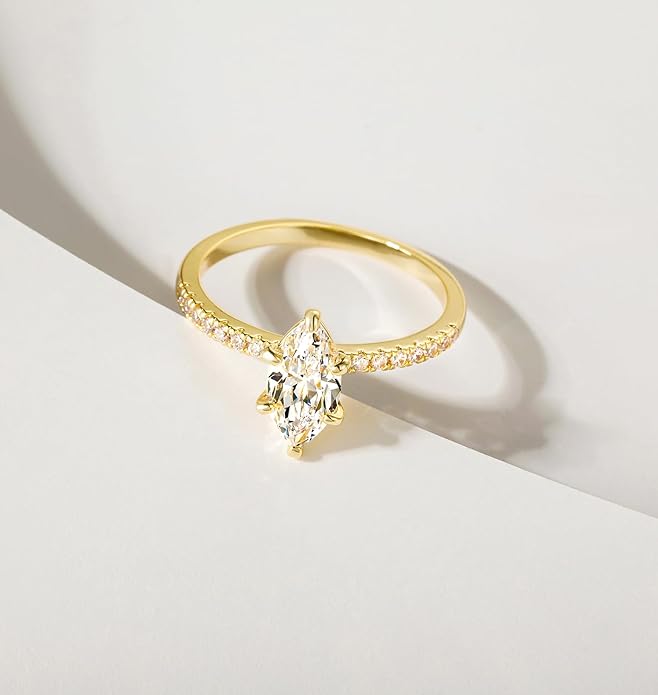 TIGRADE 2CT Engagement Ring for Women Marquise Cut Cubic Zirconia Wedding Band CZ Promise Anniversary Ring Size 3-12