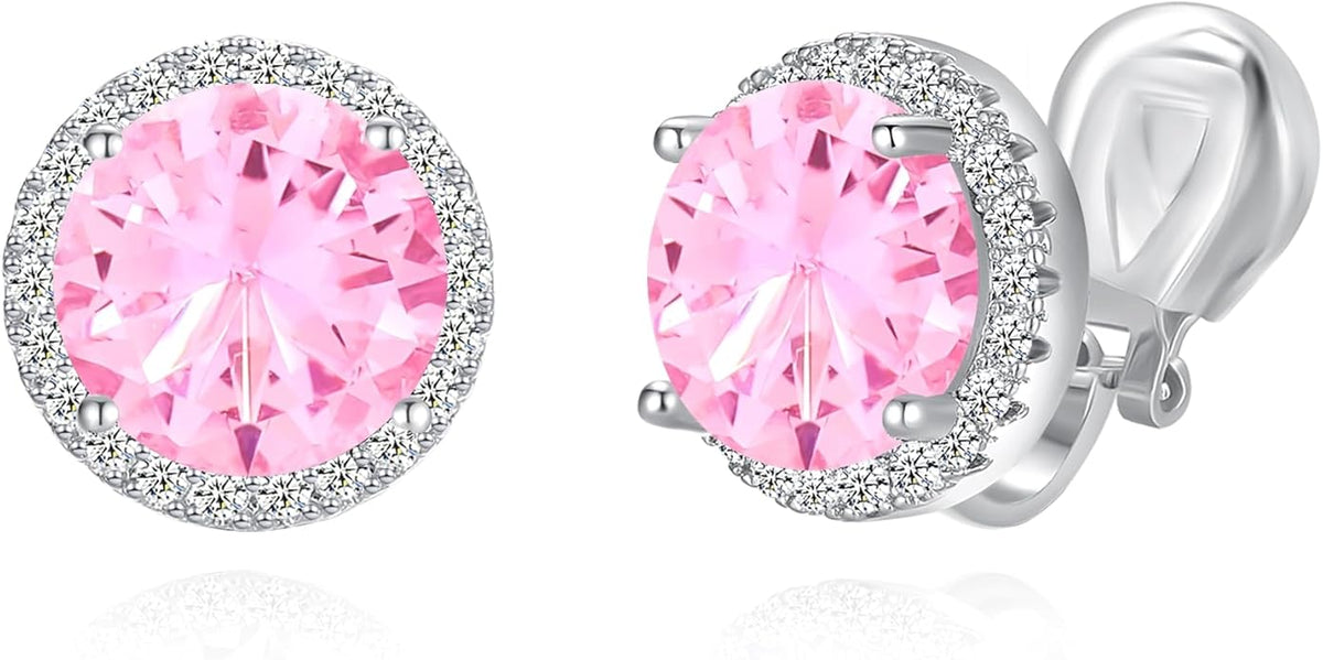 YOQUCOL 10MM Cubic Zirconia Crystal Clip On Stud Earrings Round Non Pierced Earrings for Women
