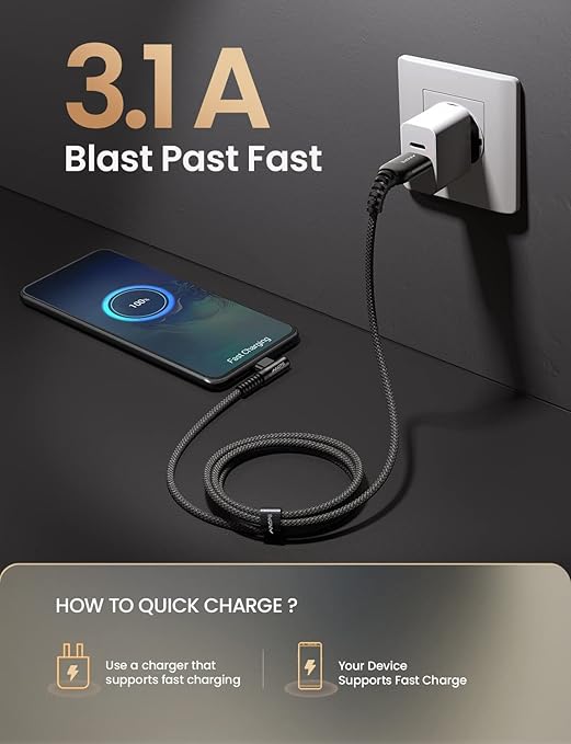 AINOPE USB Type C Cable [4-Pack 3.3ft/3.3ft/6.6ft/10ft] 3.1A Fast Charging USB to USB C Cable, Nylon Braided USB C Charging Cable Compatible with Galaxy S21+ Ultra, iPad mini/Air/Pro, Pixel 6X