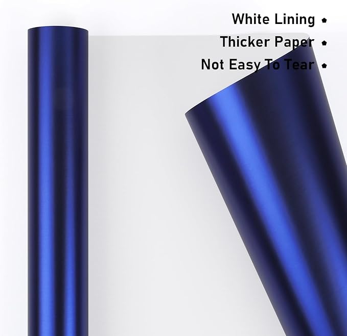NESCCI Matte Metal Blue Wrapping Paper, Solid Color Paper-2 Roll,17 Inches X 32.8 Feet Per Roll,Gift Wrapping Paper,Perfect for Wedding,Valentine's Day, Birthday,Baby Shower,DIY Bouquet