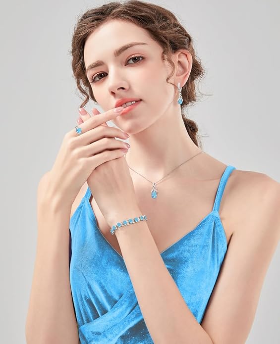 LMXXVJ Jewelry Set for Women,Teardrop Cubic Zirconia Necklace Earrings Adjustable Ring Bracelet Jewelry Set Formal Jewelry Gift