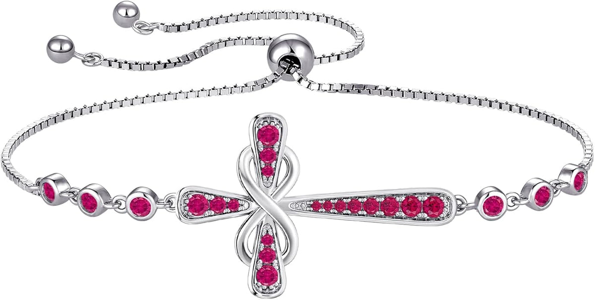 YL Cross Bracelet 925 Sterling Silver Infinity Sideways Link Bracelet Birthstone Jewelry for Women